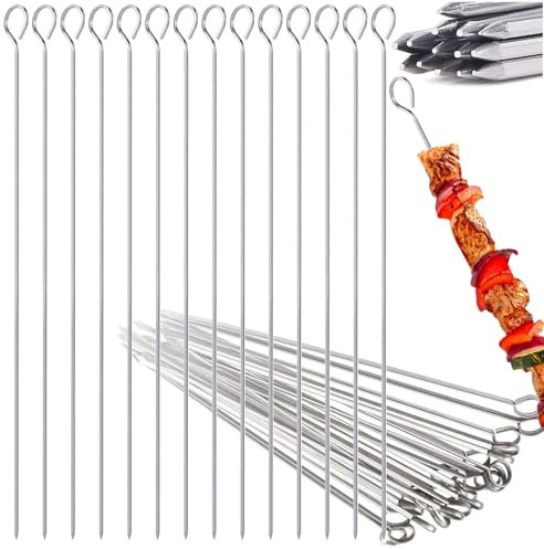 Lot de 30 brochettes de barbecue - 36 cm x 2,5 mm - Carrées - En acier inoxydable - Pour feu de camp ou barbecue