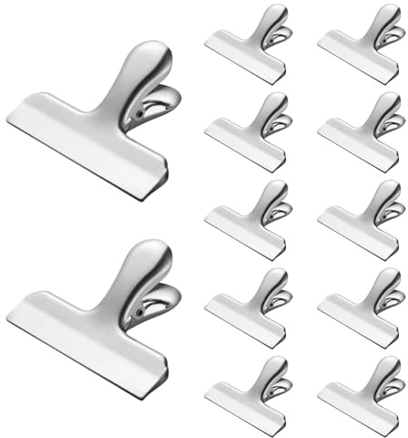 Zyluniy 12 clip di chiusura in acciaio inox, 78 mm, clip in metallo, clip in metallo, per borse, negozi, foto, cucina e ufficio