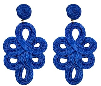 MAJALE Pendientes Color Mujer Largos Flamenca - Ligeros, Boda, Fiesta, Ocasiones Especiales - Aros Pasamaneria Estilo Cordón de Seda