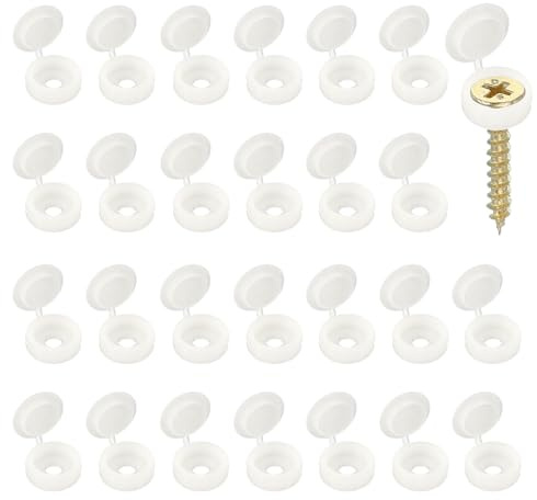 YELARXI Screw Snap Covers, M4 Plastic Hinged Screw Cover Caps Shutter Screws Fold Snap Washer - Fitting for (Windows/Railings/Home Furniture/Cabinets), 4mm & 120 Pack & Warm White