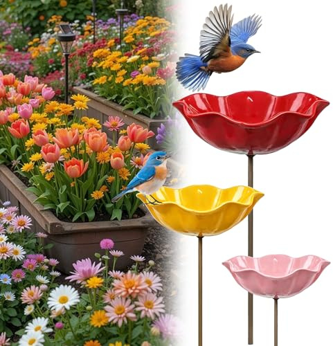 Fågelbad blomma av metall, handgjorda blommor trädgårdsplugg bi-bad, utomhus fågelbad & insektssprick, bibad för trädgård, gård och terrass (3 stycken)