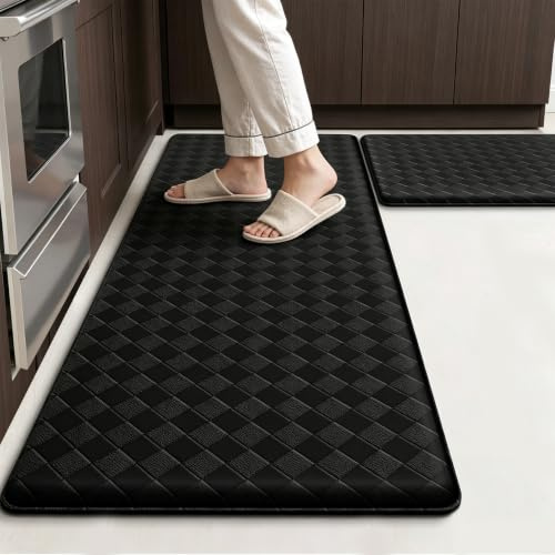 2Pcs Kitchen Floor Mat, Anti Fatigue Carpet, Waterproof and Oil Resistant | Easy to Clean, Non Slip Bottom Plate, Thick and Comfortable Standing Mat, Suitable for Kitchen Floors, Offices, Interiors