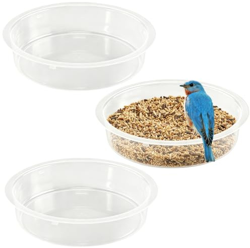 NIXRET 3 Pcs Bird Water Bowl Replacement Bird Feeder, Plastic Wild Bird Water Dish, Transparent Outdoor Wildlife Feeding Station