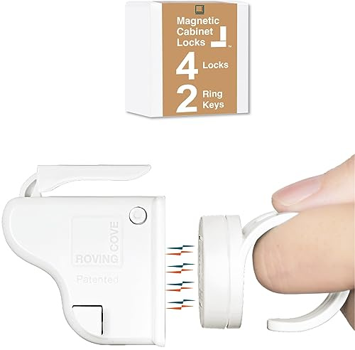 Roving Cove Ergonomic Magnetic Cabinet Baby Proof Locks, 4-Lock 2-Ring Key