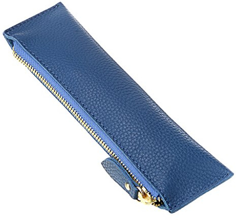 BTSKY Vintage Soft Genuine Leather Pencil Pen Case Pouch Retro Stationery Bag Holder Organizer Storage for Students Businessmen and Artists (Blue)