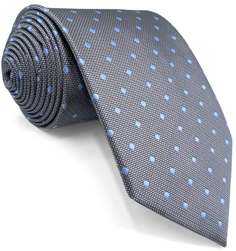 SHLAX&WING Herren Tie Gris Azul Puntos Krawatte Herren Seide Traje de negocios