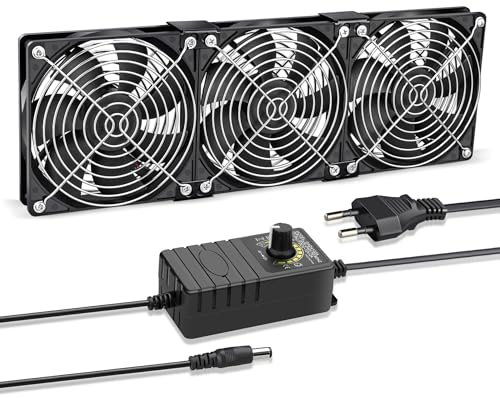 GDSTIME 3 x 120mm PC Lüfter 230V Dual Kugellager 360mm Gehäuselüfter mit AC 220V 230V Angetrieben Einstellbare Geschwindigkeit Kontrolle für Computer Serverschrank Router Laptop Workstation Chassis