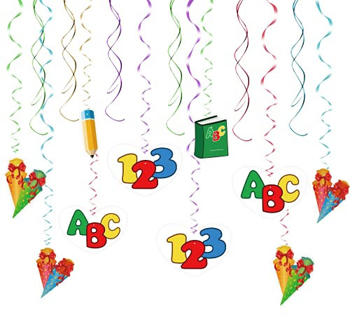 MEZOOM Schulanfang ABC Girlande, 24Stk Einschulung Dekoration Spirale Zuckertüten Girlande Schuleinführung Deko für Jungen Mädchen Schule Klassenzimmer
