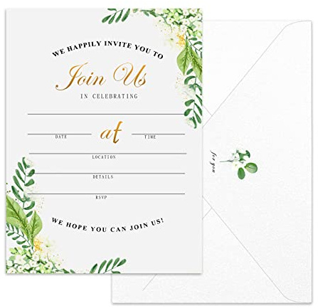 POWER FLOWER 12 Invitations with Envelopes for all Occasions, Blank Fill-in Floral Watercolors Invites Perfect for: Wedding, Bridal Showers, Engagement, Birthday Party or Special Event (686)