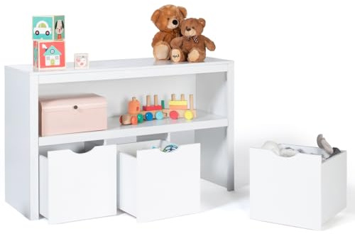 IDMarket - Kindermöbel MANA aus weißem Holz 3 Schubladen Würfel auf Rollen