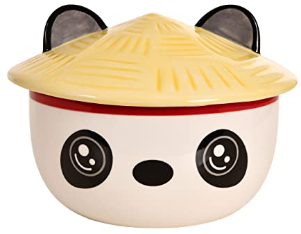 Elbenwald Panda Kawaii Schale mit Deckel für Anime Fans Ramen-Bowl Müslischale rundumbedruckt 550 ml Keramik weiß