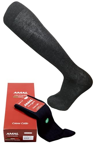 AMAL SOCKS 6 Paia Calze Lunghe Uomo in caldo cotone in Maglia Liscia con Polsino a coste, punte e talloni rinforzati, cucitura rimagliatura ultrapiatta, Marchio Italiano. (42-44, Nero)