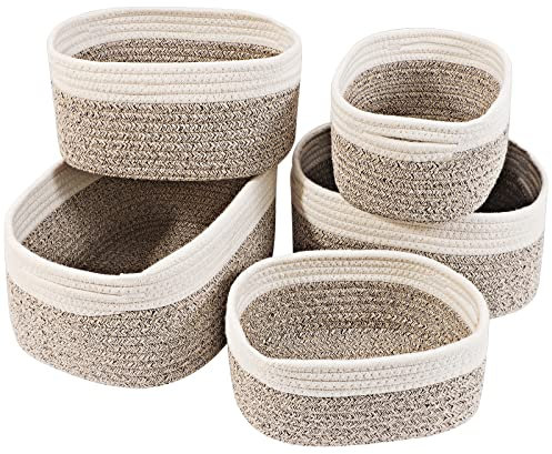 Lannvan Set di 5 Cestini Portaoggetti,Cestino Portaoggetti Intrecciato in Corda di Cotone per Bambini Bambina,Impilabile Organizer Fasciatoio,Cesto Portaoggetti Ceste Portaoggetti per Bagno