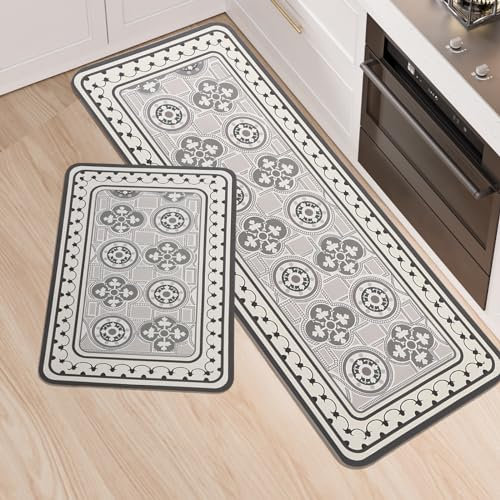LY4U Küchenteppich Sets, 2 Stück rutschfeste Küchenmatten und Teppiche Läuferset, Gummibacking Super Absorbierende wWaschbare Bodenmatten, 43x75+43x120cm