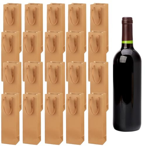 Nizirioo Kraftpapier Wein Geschenktüten Weintasche: 20 Stück Flaschentüten Weinflaschentüten, Geschenktüten für Wein mit Griff, Geschenktüten für Hochzeit, Party geschenktüten Flaschen (Braun)