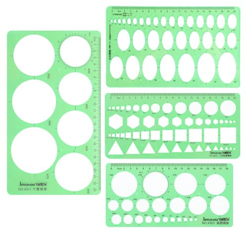 Kreisschablone Grün 4 Stück, Kreis Schablone zum Zeichnen Vorlage Grünes Großes Rundes Geometrisches Schablonenlineal, Lochschablone Kunststoff Schablonen Messwerkzeug für Büro Schule Gebäude