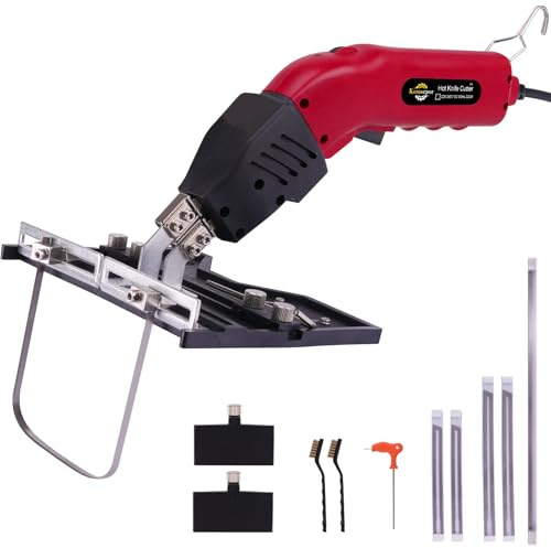 Komsepor 200W Taglierina Elettrica a Caldo per Schiuma con 5 Lame al Nichel-Cromo 0-600℃ 220-240V con Sistema di Raffreddamento per Polistirolo (Raffreddamento ad Aria Rosso 200W+Slot)