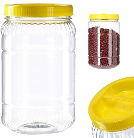 KADAX Tarro de almacenamiento con tapa, recipiente de almacenamiento de plástico, recipiente para conservas con asa, recipiente de plástico para alimentos, organizador de cocina (redondo 2L)