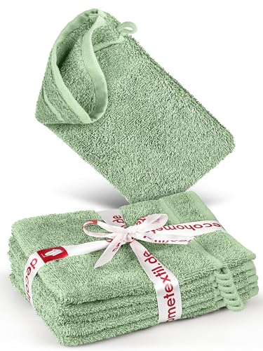DecoHomeTextil Handtuch-Set 6 Waschlappen 15 x 21 cm in Salbeigrün aus 100% Baumwolle, hochwertig, kuschelweich und saugstark