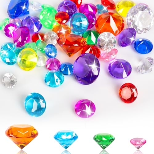 RNHDLY 50 Stück Edelsteine für Kinder 40mm 30mm 25mm 20mm Diamanten für Kinder, Acryl Edelsteine Groß, Diamanten Deko Bunt, Deko Diamanten für Vasen, Tischdeko, Party Mitgebsel, Hochzei