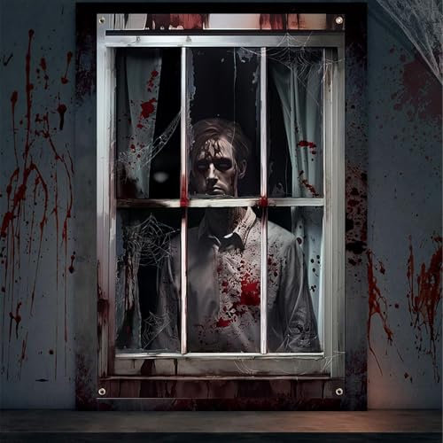 Fairypeach aterradoras de Halloween para decoración de silueta ventana, cortina fantasma espeluznante, póster ventana temática terror, Halloween Ventanas Zombis Carteles, puerta,jardín,fiesta (GN)