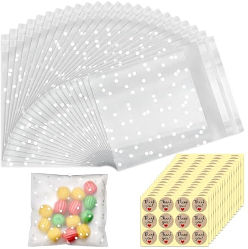 200 Piezas Bolsitas Plastico Pequeñas 7 x 7cm Bolsas Transparentes Autoadhesivas para Chuches Regalos Bolsitas Transparentes Pequeñas Bolsitas Uvas Nochevieja Bolsitas para Galletas