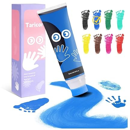 Taricor Kit Empreinte Pieds et Mains Bébé, Enfant Empreinte Clean Touch Tampons Bébé Empreinte de Main Empreinte de Pied Enfant Empreinte Nouveau-nés Douche Cadeau Bebe Souvenir (75ml Bleu)