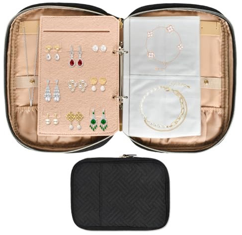 Zimoer Large Jewelry Travel Case - Portable Jewelry Organizer Bag with Compartment, Jewellery Box Anti-Tangle Compartments for Necklaces, Earrings, Rings - Ideal for Travel (Black)