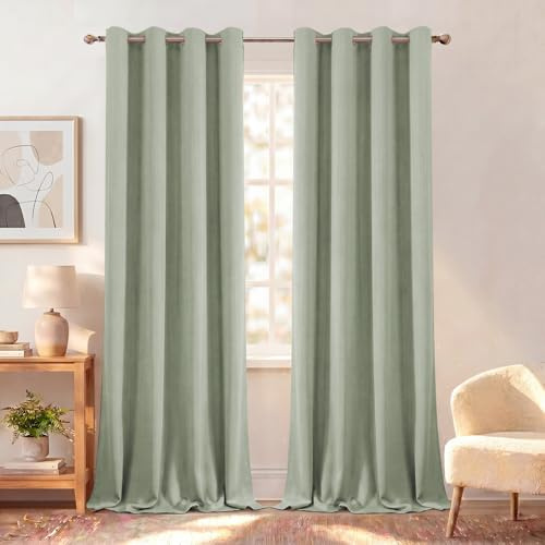 BellaHills Tende Oscuranti per Interni con Anelli 2 Pezzi 140L x 260A cm Tende Termiche per Soggiorno e Camera da Letto per Salotto Moderne Tenda Fonoassorbente, Verde Salvia