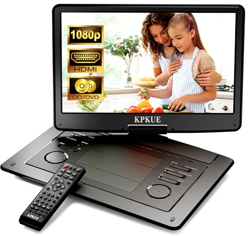 KPKUE 18” Portable DVD Player with 15.6-inch 1080P Swivel Screen, HDMI Input, Large Matte Monitor Protect Eyes, 4-Hour Battery Life, Region Free, Support Multi-Disc, Type-C, USB&SD Card for Road Trip