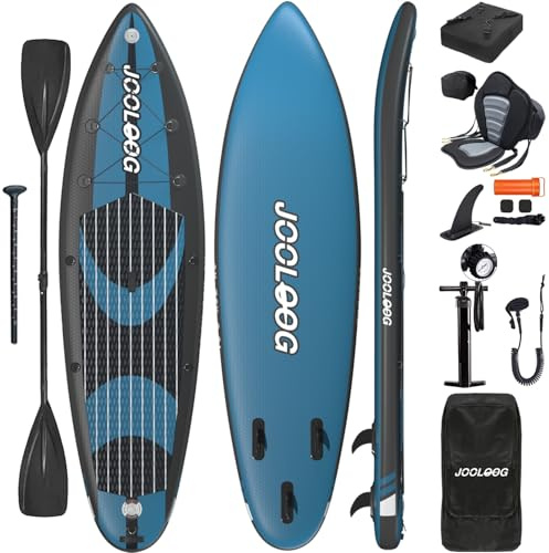 JOOLOOG Planche à pagaie debout et gonflable de 15 cm d'épaisseur avec siège de kayak pour tous les niveaux, 320 x 81 x 15 cm, bleu