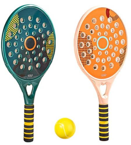 Tennis Racket Set, Waterproof Beach Tennis Racket with Air Hole, 18.1x8.7 Paddle Rackets with Non Slip Handle, Rackets with Elastic Beach Ball Paddle
