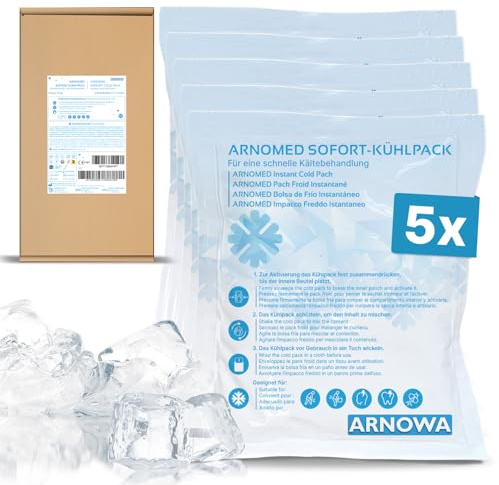 5x ARNOMED® Engångs omedelbara kylkuddar 15x17cm, direktkylningspack att knäcka, instant cold packs för svullnader och skador, engångs-kylkompresser för sport och första hjälpen, Coolpack