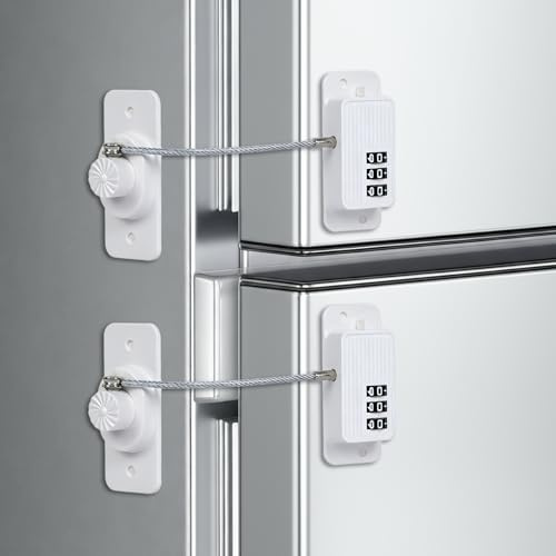 AiQInu Lucchetto per Frigorifero con Combinazione, 2 Pezzi Blocca Finestra Senza Foratura, Blocca Ante Password per Frigo, Cassetti, Finestre