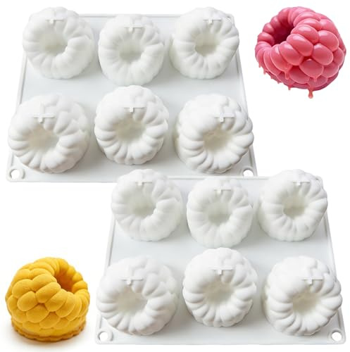 XIANJIA 2 stampi in silicone per cuocere lamponi, stampi in silicone per cake, lampone, 6 cavità, stampi da dessert in silicone con lampone, per brownies, mousse, torte e dessert (bianco)