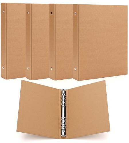 AIDUCHO Lot de 4 Classeurs à Anneaux A5 Papier Kraft Rechargeable, Dossier A5 6 Trous, Classeur à Anneaux 17,5 x 23,5 cm pour Ajouter Couvertures de Brochures, Papiers Feuilles Volantes et Carnet