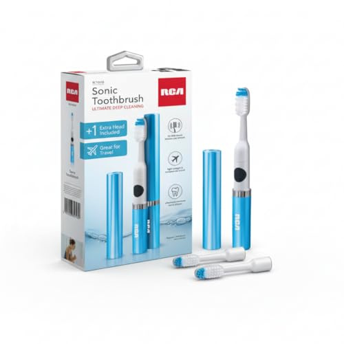 RCA Sonic Electric Toothbrush for Adults – Battery Powered Toothbrush with Extra Brush Head, Spin Brush Toothbrush for Travel - Blue