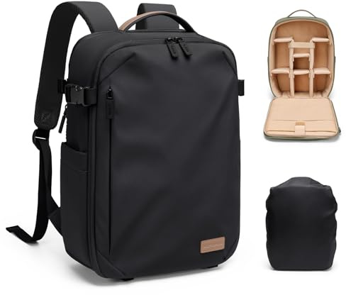 Sac à Dos pour Appareil Photo avec Compartiment Ordinateur Portable 14 Pouces et Housse imperméable, Sac Photo Professionel pour DSLR/SLR/Drone, Sac de Photographie avec Canon/Nikon/Sony (Noir)