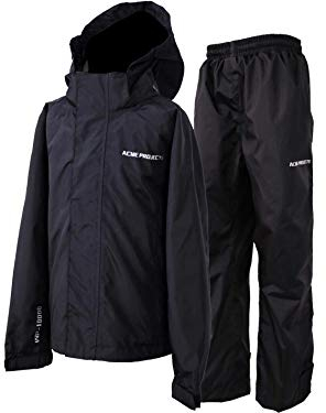 Acme Projects Regenanzug (Jacke + Hose), 100% wasserdicht, atmungsaktiv, Klebebandnaht, 10000 mm / 3000 g, YKK-Reißverschluss (Frauen, 38, schwarz)