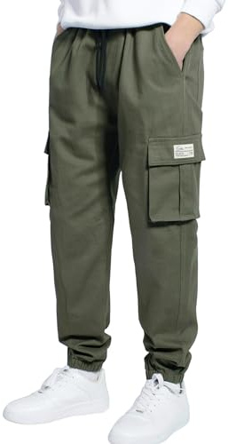 LAUSONS Pantaloni Jogging Cargo Ragazzo, Pantaloni con Elastico alla Caviglia Bambino Verde Taglia 150/10-11 Anni