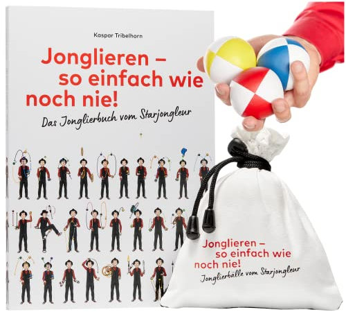 3er Set Jonglierbälle für Anfänger mit Jonglierbuch. Die einfachste Anleitung. Jonglieren Lernen leicht gemacht. Gute Jonglierbälle mit edlem Stoffbeutel, ideal für Einsteiger.