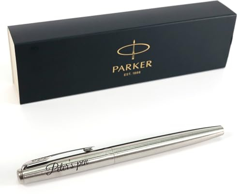 Stylo à encre Personnalisé Gravé fabriqué en Parker Jotter SS + Coffret Cadeau | Présent Personnalisé pour Homme Femme | Habillage chrome