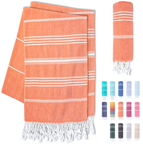 LAYNENBURG Hammam-handdukar i premiumkvalitet med handknutna fransar, 100 % bomull, XXL strandhandduk, Oeko-Tex 100, stor bastuhandduk och resehandduk, 95 x 180 cm, set med 2 (korall)