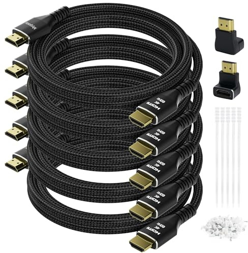 Mygatti Cavo 4K HDMI da 2 metri/5 pezzi,cavo Ultra HD HDMI 2.0, nylon intrecciato e connettori placcati in oro,4K@60Hz,HDCP 2.2, ARC,cavo HDMI per laptop, monitor, HDTV, PS5, Xbox One e altro