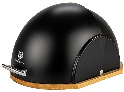 KARL HAUSMANN Brotkasten mit Schwarz Deckel - Brotbox Küche mit Bambus Boden - Bread Box - Brotkästen Holz - Brotkorb Kunststoff - Brot Aufbewahrung - Brot Frischhaltebox - Breadbox Container