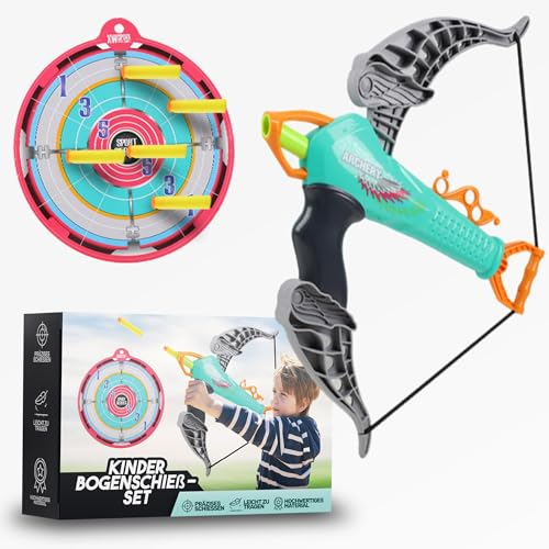 Bogenkönig Pfeil und Bogen Kinder x20 Pfeile mit Saugnapf, 1x Bogen, 1x Target und 2X Armbinden | Bogenschießen Kinder Innen- und Outdoor Spielzeug ab 3 Jahre | Für Rechts- und Linkshänder geeignet