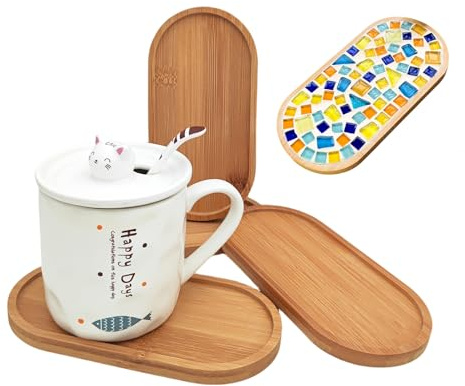 Sottobicchieri in Bambù a Mosaico, Vassoio con Base Vuota per Artigianato Fai da Te, Forniture per Mosaico, Sottobicchieri per Piante, Piatti Artistici (Ovali)