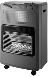 Poêle à gaz 3800 W céramique frontale tempérée noire, classe A, 3 niveaux, roues et poignée