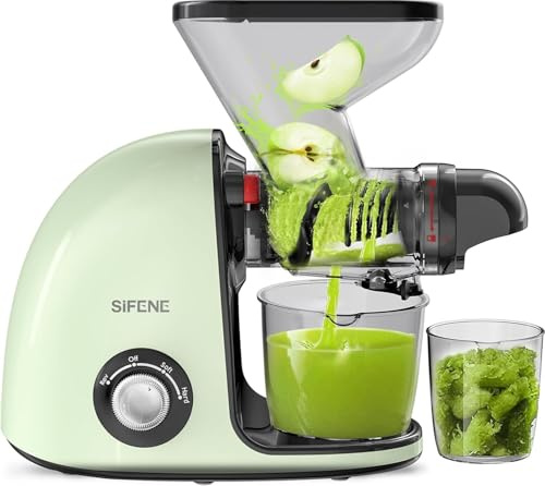 2nd Edition Cold Press Juicer, SiFENE Slow Masticating Juicer Machines for Fruit & Vegetable, Juice Maker Extractor with Dual Mouth, Quiet Motor & Anti-Clog Function, Easy to Clean, Green