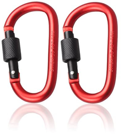 2 Stück Karabiner mit Schraubverschluss, Rot Schlüsselanhänger Karabinerhaken Aluminium Schraubkarabiner Karabiner Haken D-Clip für Hundeleine, Geschirr, Camping, Hängematten,Aluminiumlegierung D-Typ